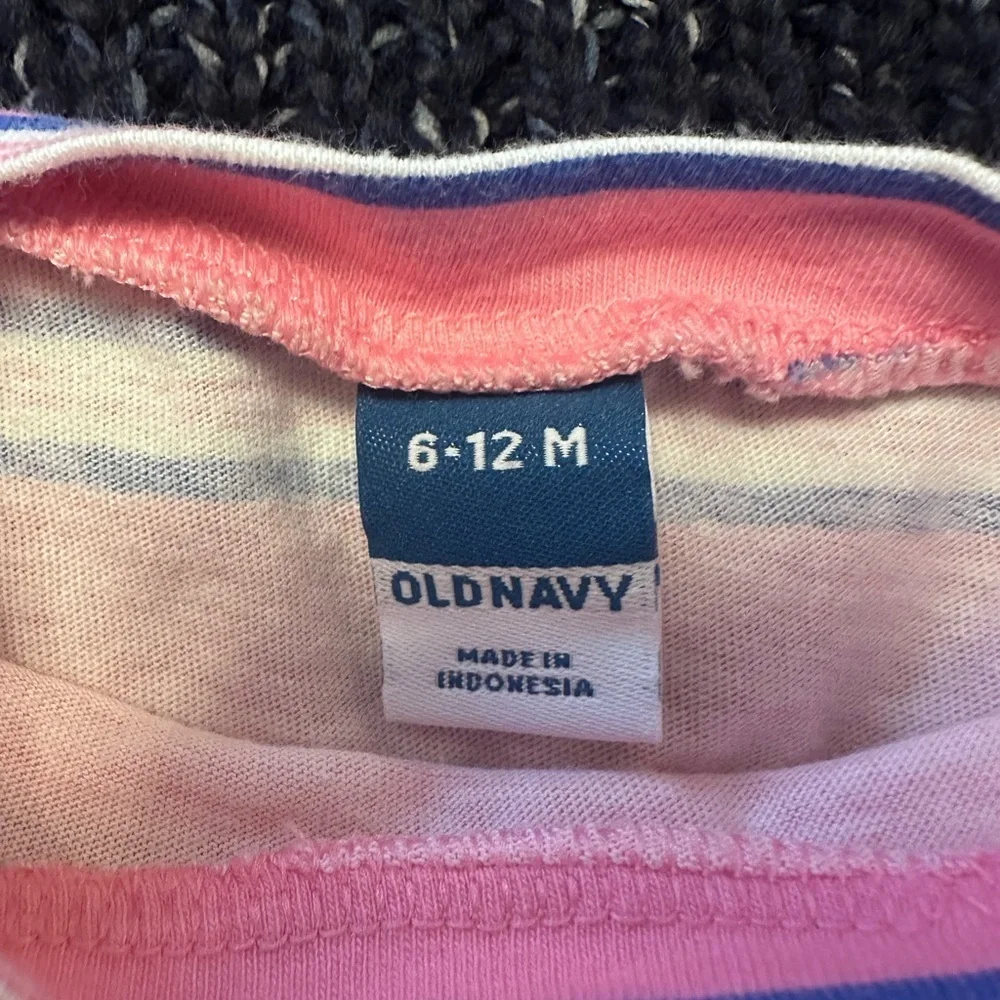 🌊 Old Navy Baby Girl Outfit Set 6-12M Pink Stripe Peplum Top & Leggings *